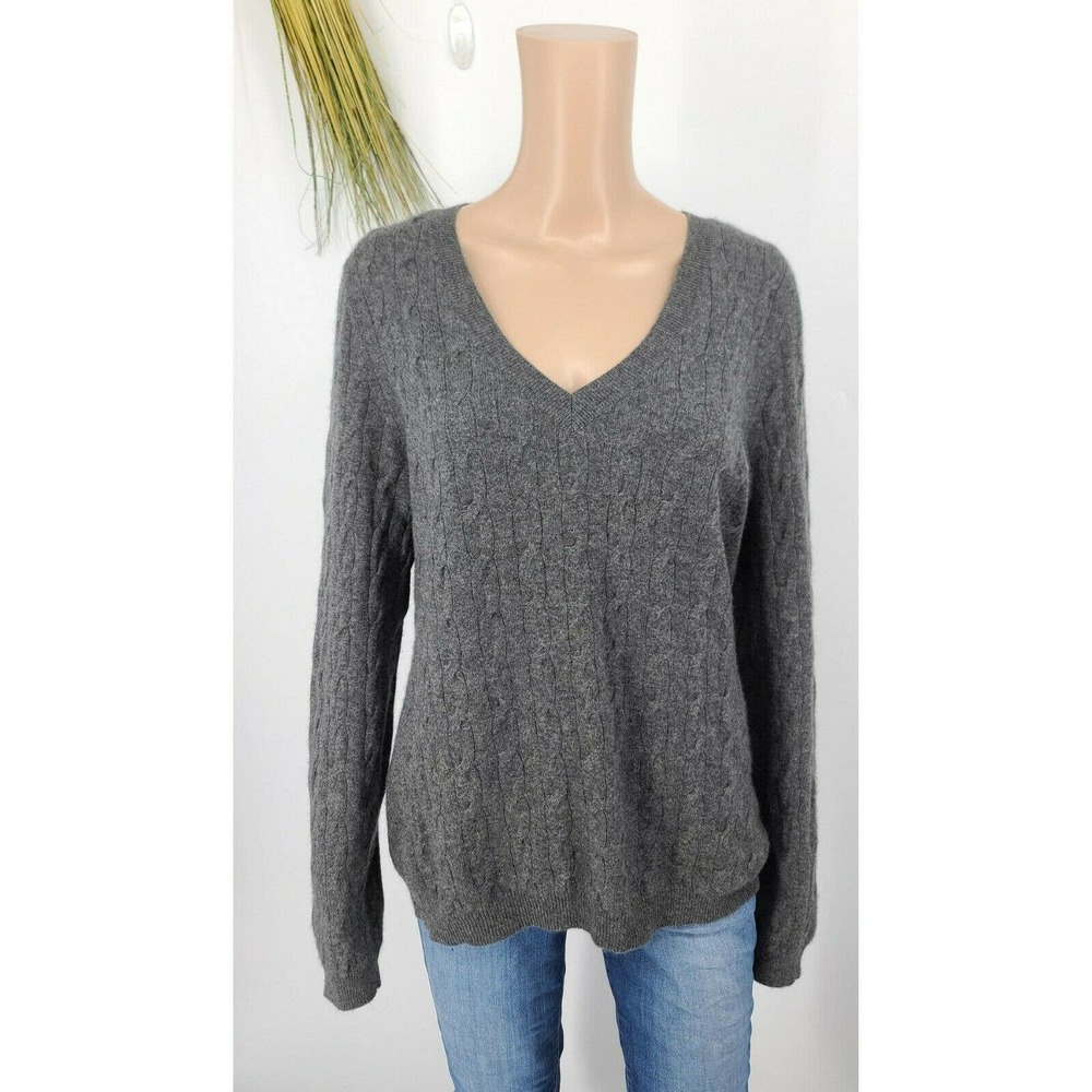Talbots Sweater Large Pure Cashmere V Neck Gray